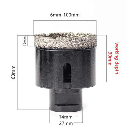 Diamond Brazed Dry Core Drill Bit 6–100mm Hole Saw (1pc) — For Porcelain Tile, Marble, Glass & Granite Cutting