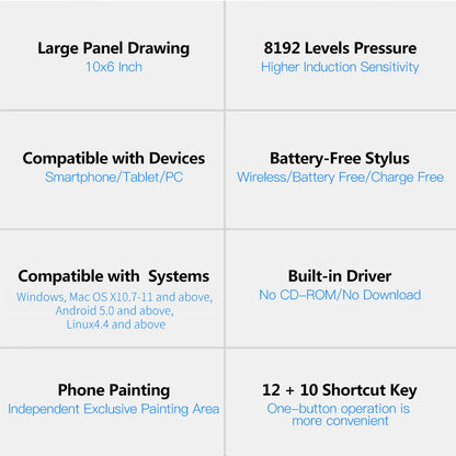 10x6 Inch Professional Graphics Drawing Tablet – 12 Express Keys for Windows & Mac, Digital Painting & Design Tool