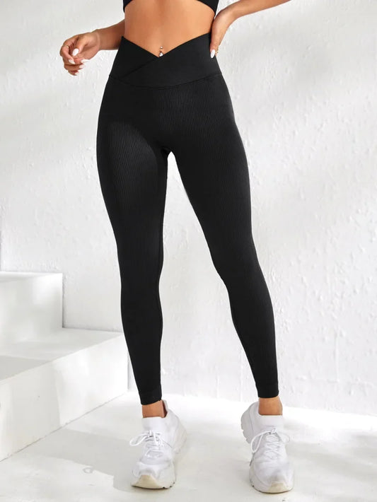 Women’s Sports Leggings – V-Waist Elastic Peach Buttocks Fitness Pants with Raised Hips, High Waist Seamless Yoga Pants