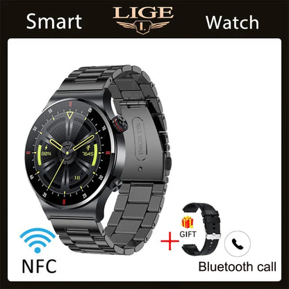 LIGE 2023 ECG+PPG Smartwatch for Men – AMOLED Touchscreen, Bluetooth Call, NFC, Waterproof Sports Watch for Android & iOS