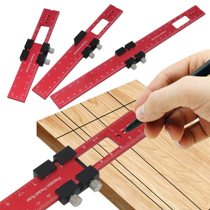 Pocket Woodworking Tools Ruler: Aluminum Precision Ruler with T-Track Metal Slide Stops, Inch and Metric Scale - Layout Tool