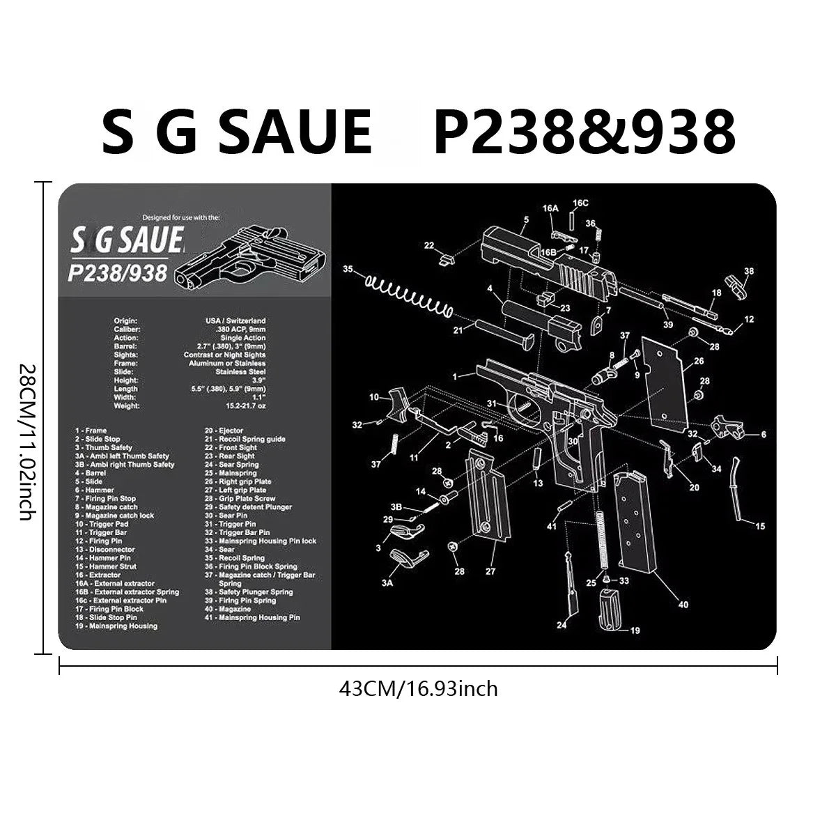 Gun Cleaning Rubber Mat Mouse Pad – AR15, AK47, Remington 870, GLOCK Gen4/Gen5, CZ-75, P220, P226, P229, Beretta 92, 1911 3D Work Mat