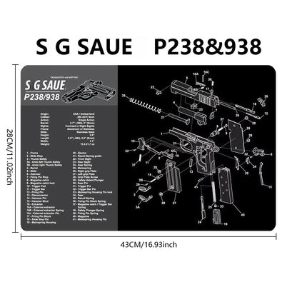 Gun Cleaning Rubber Mat Mouse Pad – AR15, AK47, Remington 870, GLOCK Gen4/Gen5, CZ-75, P220, P226, P229, Beretta 92, 1911 3D Work Mat