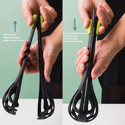 Multifunctional Kitchen Tool Set – Manual Egg Beater, Whisk, Milk Mixer, Pasta Tongs & Food Clips for Baking and Cooking