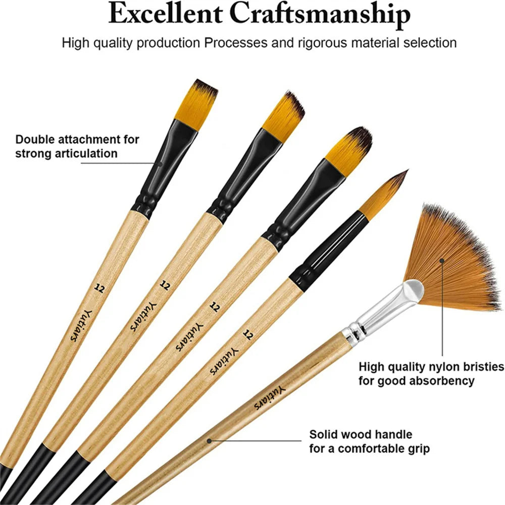 28/32PCS Acrylic Paint Brush Set – Premium Nylon Bristles with Round, Flat, Filbert, Fan & Detail Brushes for Art Painting
