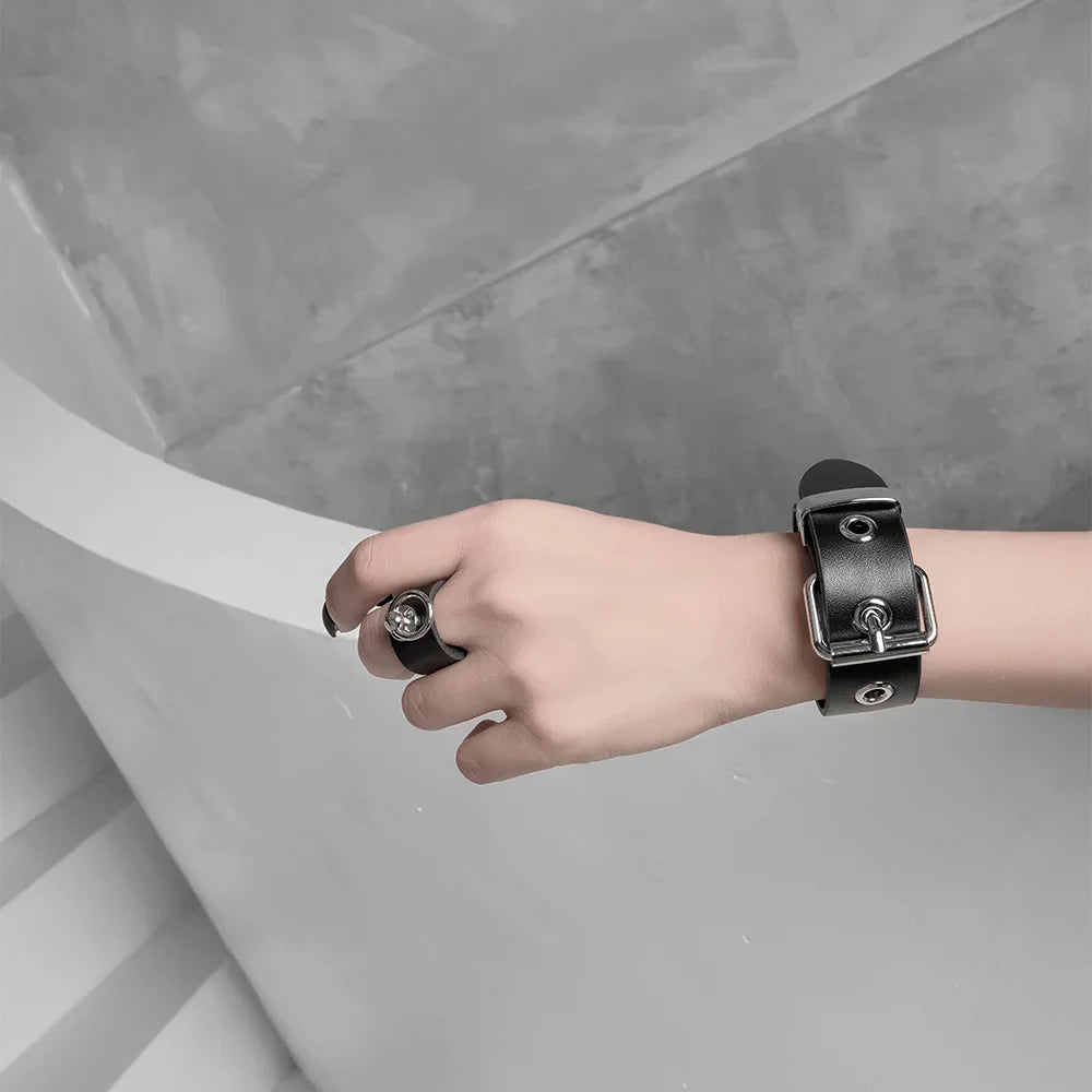 2024 Punk Cool Adjustable PU Bracelet for Men & Women – Vintage Gothic, Hip Hop, Rock, Kpop Dancer Jewelry Accessories