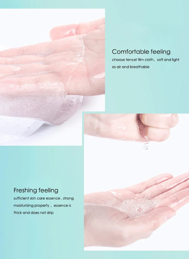 10pcs Hyaluronic Acid Hydrating Facial Mask – Moisturizing, Pore Shrinking Skin Care Face Masks