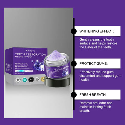 Purple Teeth Whitening Mineral Powder – Teeth Restoration, Stain Removal & Fresh Breath Oral Cleanser