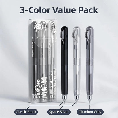 Metal Gear Fidget Pen - Low Center of Gravity 0.5mm Quick-Dry Ink Pen for Exams & Office Use