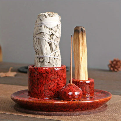 Morandi Ceramic Candle Holder & 4 in 1 Incense Burner – Palo Santo, Sage, Stick & Cone Holder