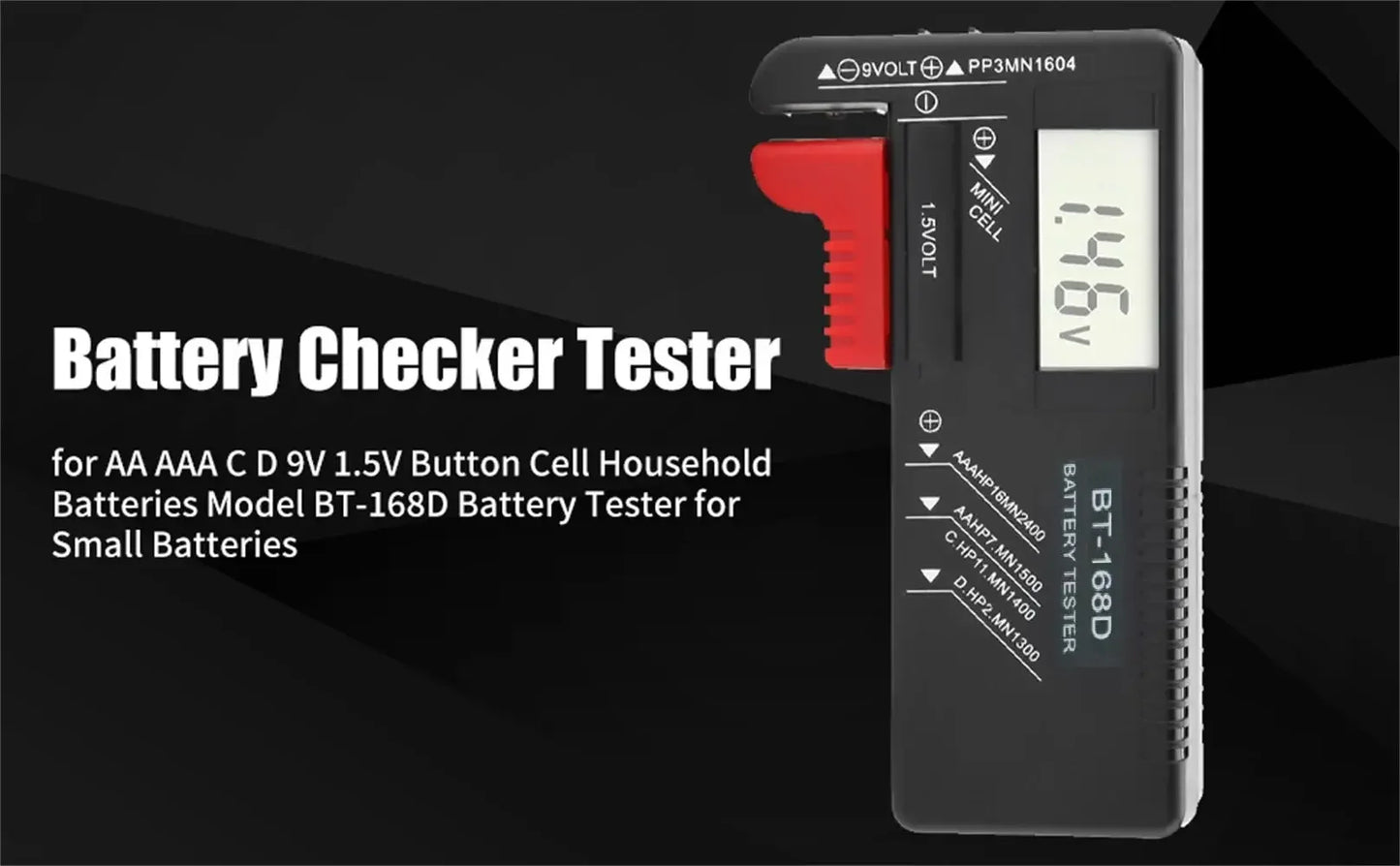 BT-168D Universal Battery Tester | Digital LCD Voltage Tester for AA, AAA, 9V, 1.5V, and Button Cell Batteries