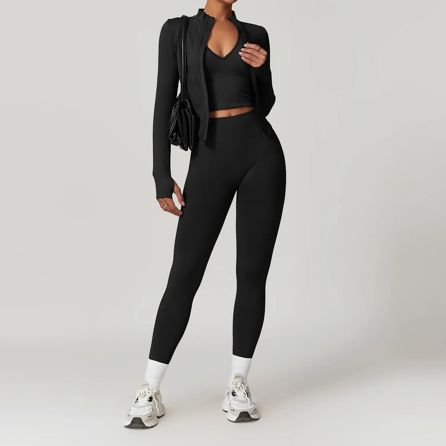 Women’s Seamless 2/3 Piece Yoga Set – Fitness Workout Sportswear with Leggings, Sports Bra & Long Sleeve Gym Outfit