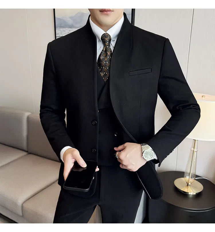 Korean Style Slim Fit Men's Wool Blazer Two-Piece Business Suit – Formal Elegant Set (M to 5XL)