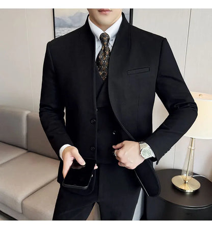 Korean Style Slim Fit Men's Wool Blazer Two-Piece Business Suit – Formal Elegant Set (M to 5XL)