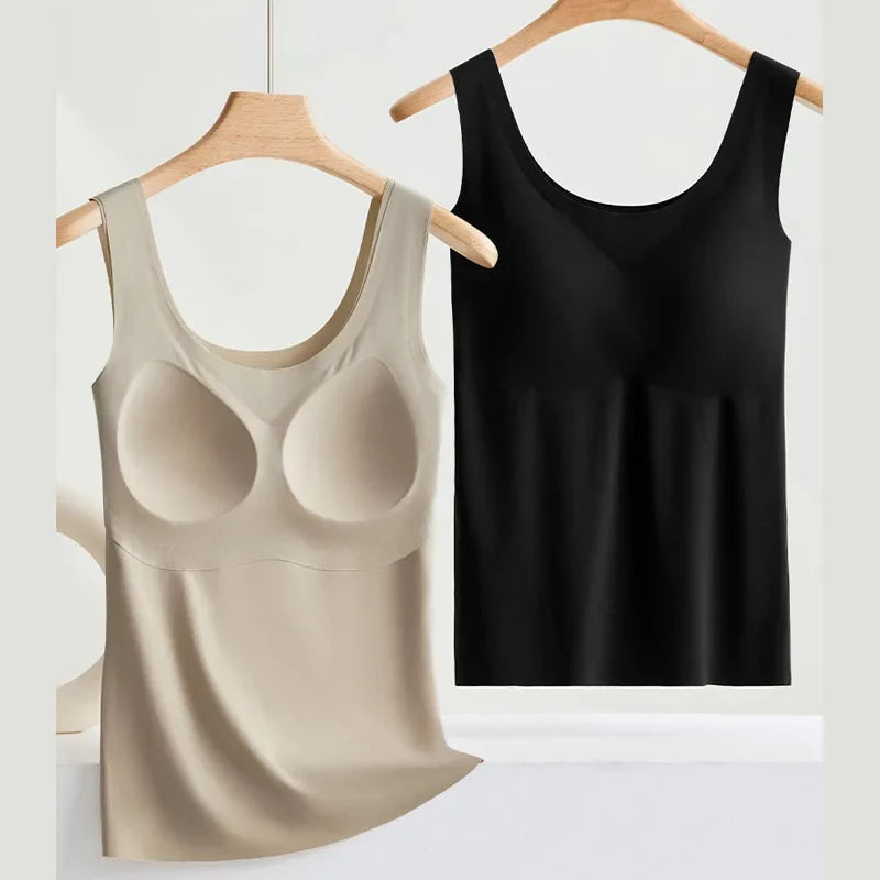 Women's Ice Silk Seamless Tank Top with Chest Pads - Wide Shoulder Sleeveless Innerwear