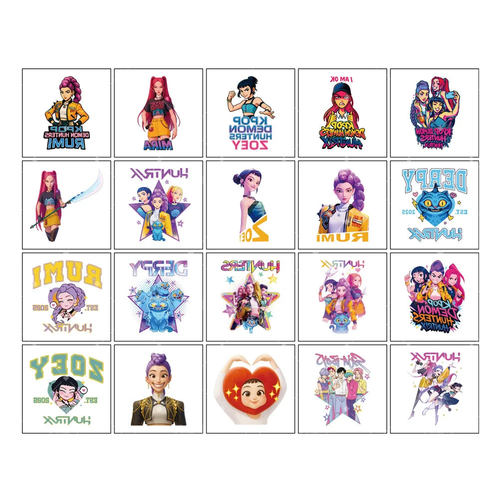 20-25pcs Rumi KPop Demon Hunters Temporary Tattoo Stickers – Cute Cartoon Waterproof Tattoos, Fun Party Gift Ideas