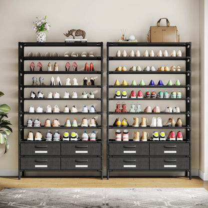 Tribesigns 10-Tier Shoe Rack Organizer – Vertical Shoe Shelf with 4 Drawer Bins, Holds 32 Pairs for Closet & Entryway