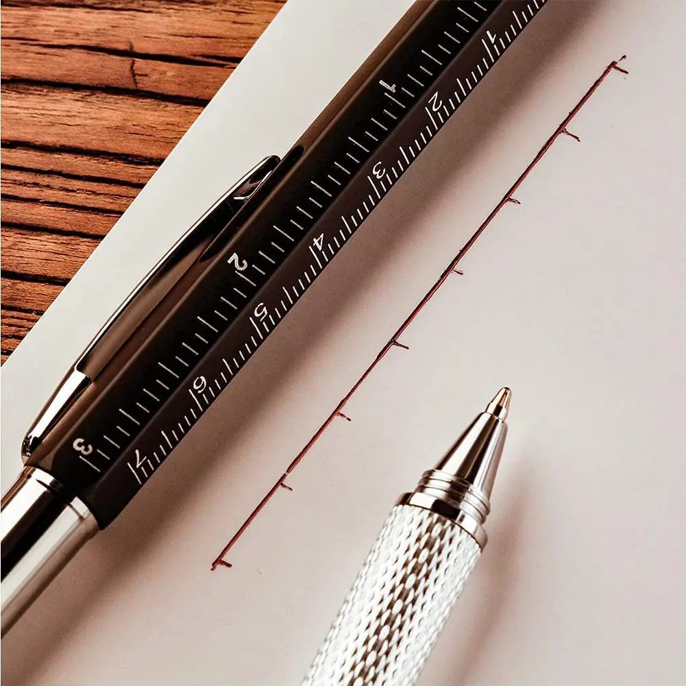 7 in 1 Multifunction Ballpoint Pen - Modern Handheld Tool with Ruler, Screwdriver, Touch Screen Stylus, and Spirit Level