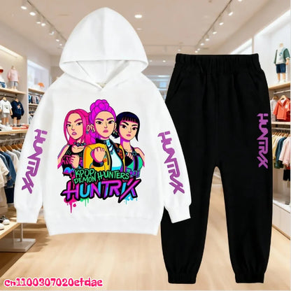 Children’s KPop Demon Hunters Hoodie & Pants Set – Autumn & Winter Casual Outerwear for Boys & Girls, Ages 3-12 Gift