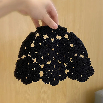 Autumn Winter Knitted Beret – Hollow Lace Flower Fashion Skullies Hat for Women, Casual Bonnet Cap