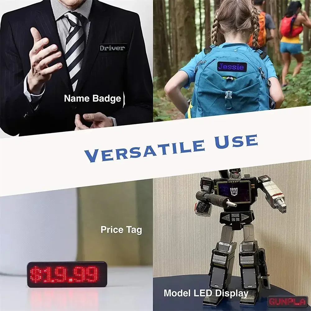 Rechargeable Bluetooth LED Badge – DIY Programmable Scrolling Message Board Mini Name Tag Display