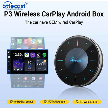 OTTOCAST P3 CarPlay AI Box – Wireless Android Auto Smart TV Adapter for Benz, Audi, Kia, Hyundai, VW, Toyota (2024)
