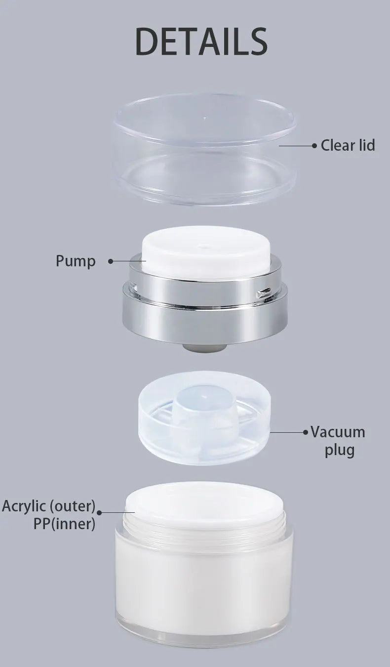 15/30/50g Empty Airless Pump Jar — Refillable Acrylic Vacuum Bottle for Makeup, Lotion & Cosmetics
