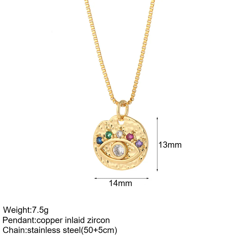 Heart Evil Blue Eye Sun Necklace – Cute Dog, Bee & Elephant Gold Pendant with Long Stainless Steel Chain for Women