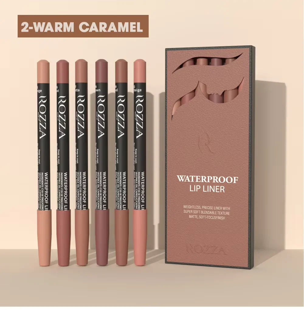 Rozza Waterproof Matte Lip Liner Pencil Set – Weightless, Precise, Super Soft & Blendable