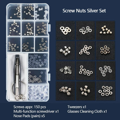 Eyeglass & Sunglass Repair Kit | Mini Screwdriver, Screws, Nuts, Nose Pads & Optical Tool Set
