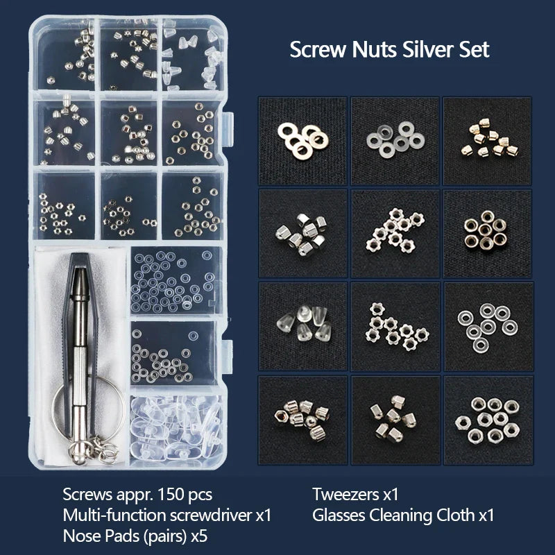 Eyeglasses Repair Kit with Screwdriver, Screws & Nose Pads – Complete Optical Repair Tool Set for Glasses & Sunglasses