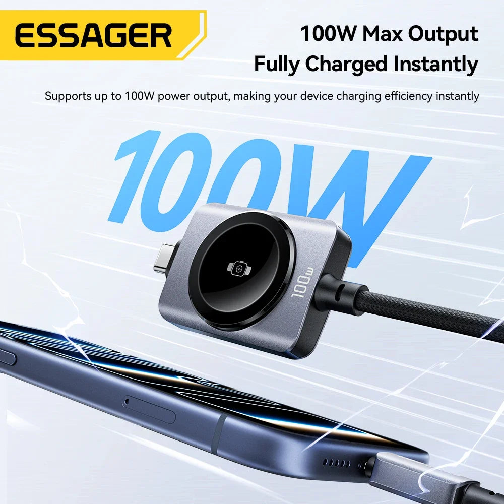 Essager 100W 2-in-1 Magnetic Charging Cable - USB-C to USB-C Fast Charger for iPhone & Apple Watch