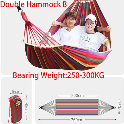 Outdoor Canvas Camping Hammock – Anti-Rollover Portable Thick Fabric Single/Double with Carry Bag
