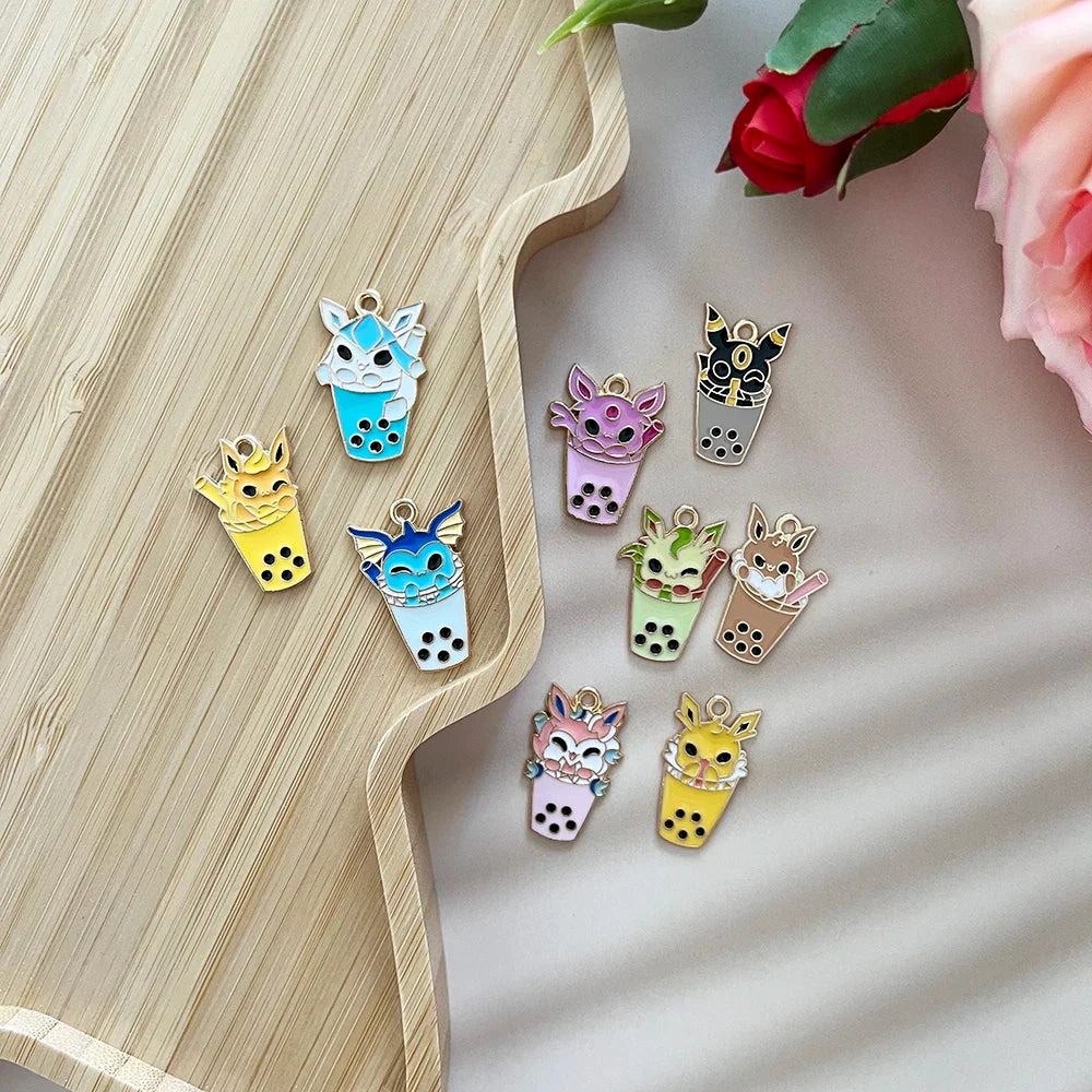 9Pcs Pokémon Pikachu Bubble Milk Tea Charm Set – Cartoon DIY Jewelry Pendants for Necklace & Bracelet Making Accessories