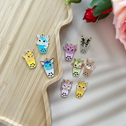 9Pcs Pokémon Pikachu Bubble Milk Tea Charm Set – Cartoon DIY Jewelry Pendants for Necklace & Bracelet Making Accessories