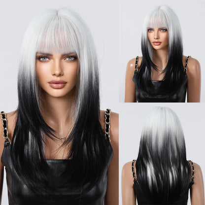 ALAN EATON Blonde Layered Synthetic Wig with Bangs – Long Straight Heat-Resistant Wig for Women & Girls, Natural Daily Hair