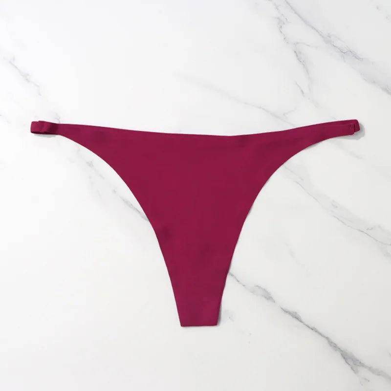 Ice Silk Seamless Thong Panties for Women – Soft Satin Bikini Underwear, Thin Band Tangas Mujer