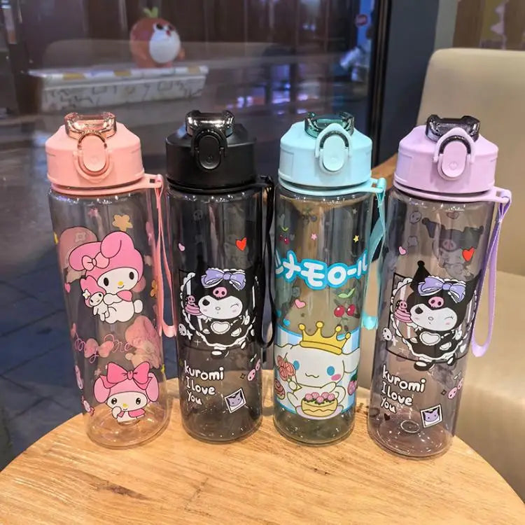 800ML Hello Kitty Water Cup — Kawaii Kuromi, Melody & Cinnamoroll Pop-Up Outdoor Bottle, Large Capacity, Perfect Kid Gift