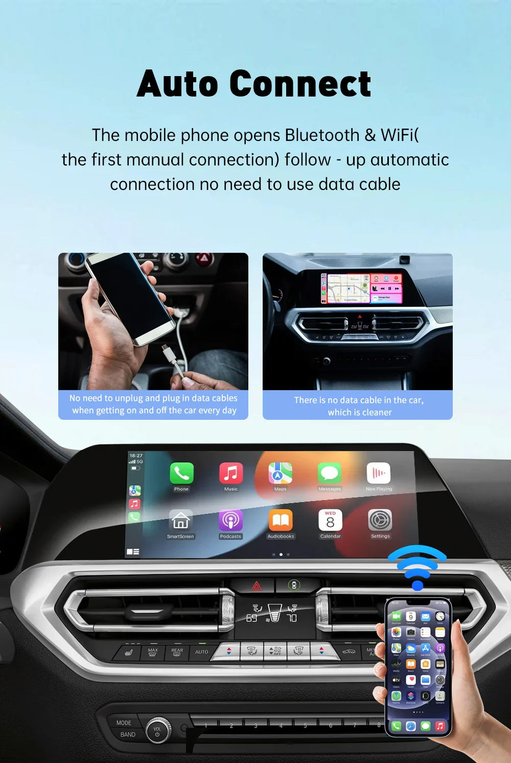 XUDA 2-in-1 Wireless CarPlay & Android Auto Mini Box — Plug & Play AI Adapter Compatible with 99% of Car Radios