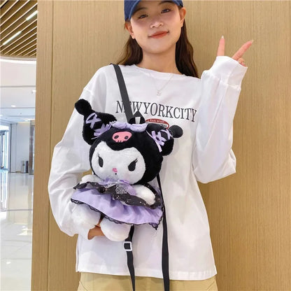 Kawaii Sanrio Kuromi Plush Backpack – Lolita Style Stuffed Animal Doll, My Melody Tote Bag for Women & Girls, Christmas Gift