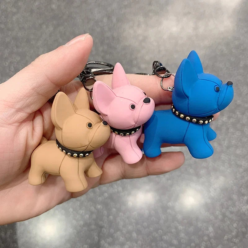 French Bulldog Keychain - Punk Style PU Leather Bag Pendant for Women & Men, Car Key Ring