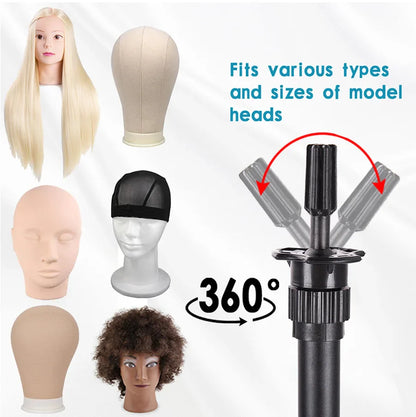 Multifunction Wig Stand — 3-Holder Tripod for Mannequin Heads, Training Dolls & Canvas Blocks