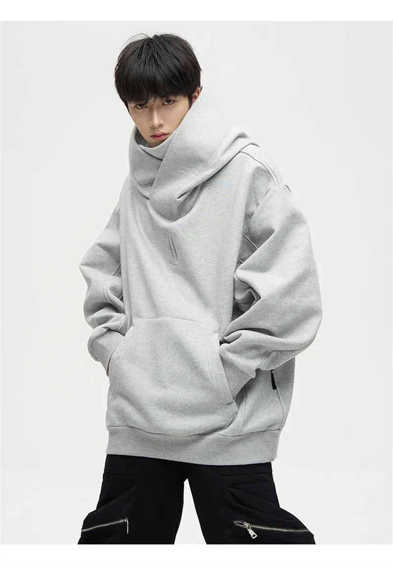 Autumn Ninja Streetwear Turtleneck Hoodie - Men's Embroidered Y2K Vintage Fleece Sweatshirt, Hip Hop Fashion