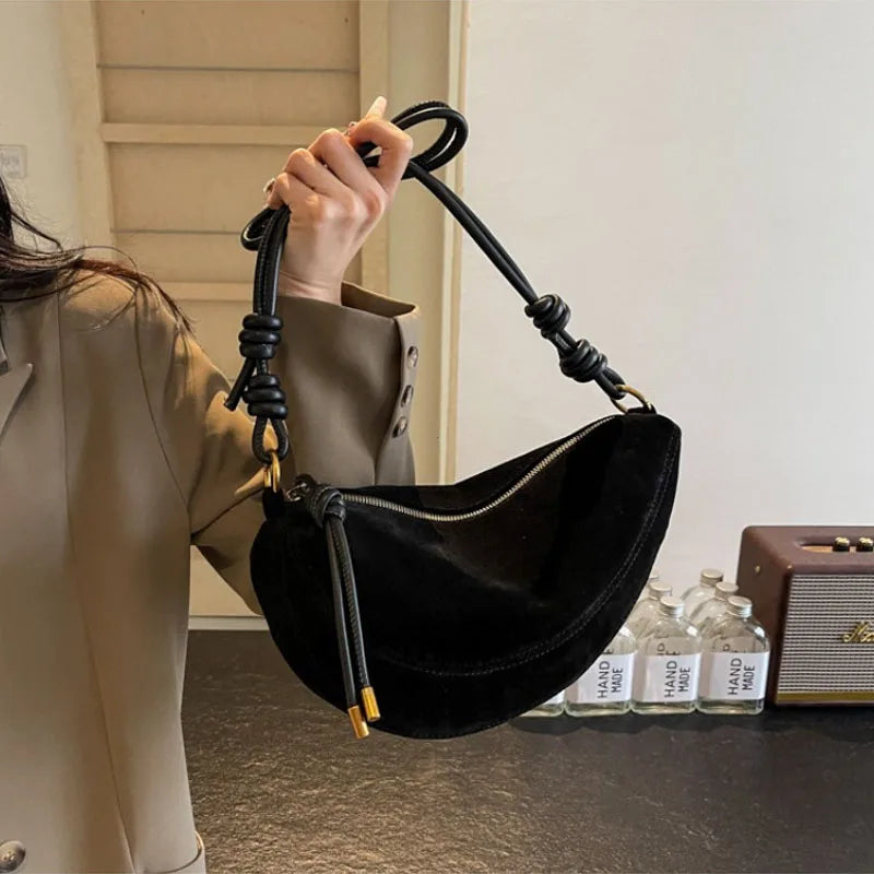 Faux Suede Women’s Shoulder Bag 2025 – Trendy Crossbody Underarm Dumpling Bag, Soft Suede Style Fashion Handbag
