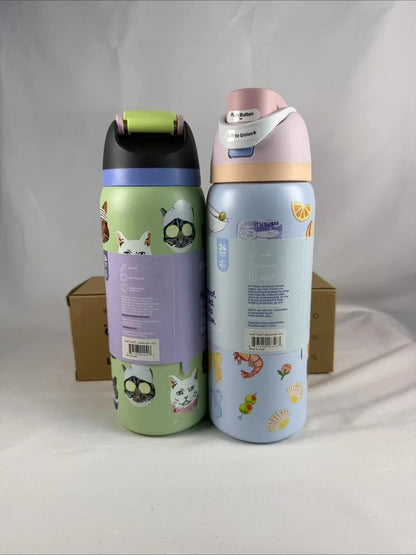 32oz & 24oz One-Touch Pop-Up Sports Water Bottle — Vacuum Insulated Tumbler with Straw & Spout, Leakproof for Outdoor and Gym Use