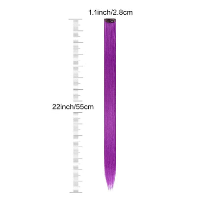 22-Inch Colored Clip-In Hair Extensions – 6pcs Straight Synthetic Party Highlight Hairpieces