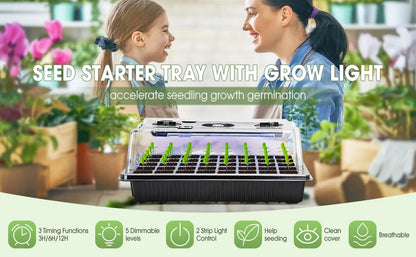 Seed Starter Kit with 40-Cell Trays — Includes 2 Long Strip Grow Lights & Humidity Dome for Seedlings