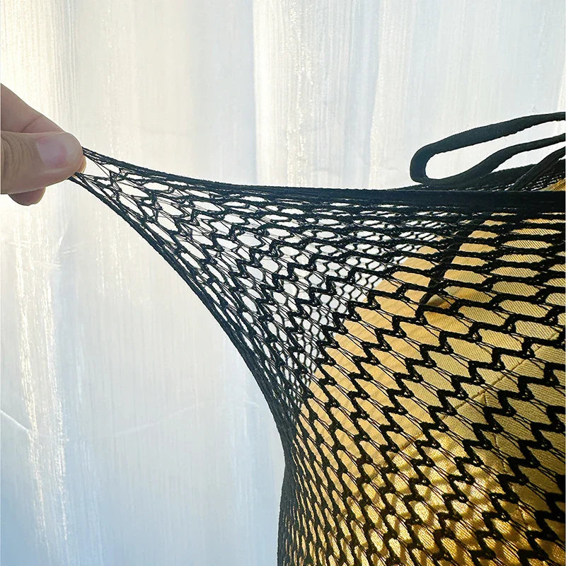 Women’s Sexy Fishnet Long Sleeve Cover-Up Dress – Hollow Out Bodycon Beachwear, Music Festival & Vacation Outfit (DSH617)