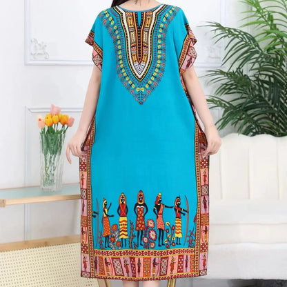 Women’s Bohemian Floral Tunic Dress - Retro Ethnic Print Batwing Sleeve Loose Summer Maternity Streetwear