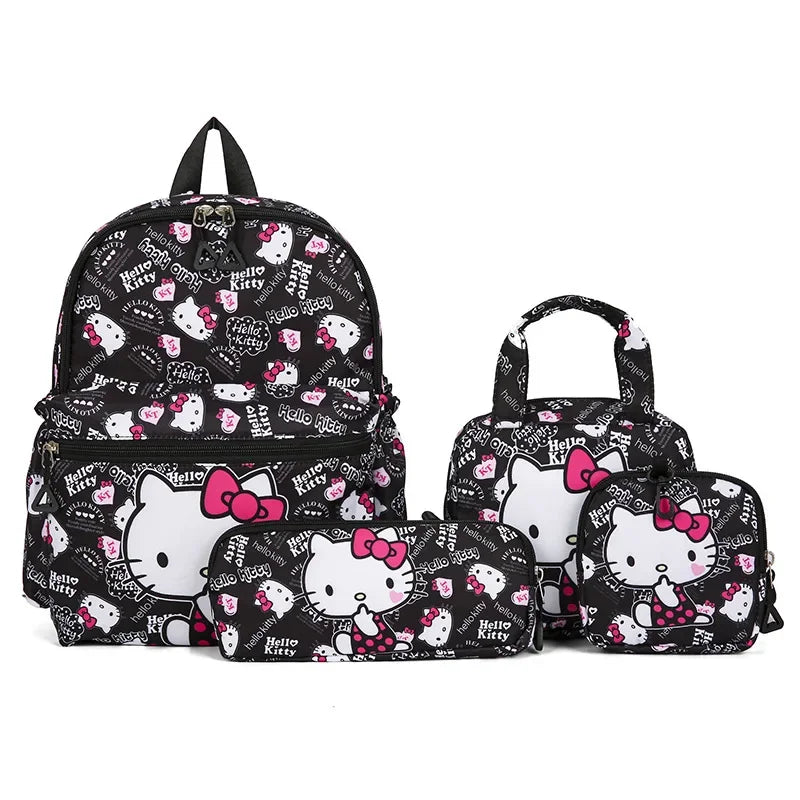 Hello Kitty Sanrio 4-Piece Backpack Set – Includes Pencil Case, Shoulder Bag, Wallet, Kuromi & Melody School Bags
